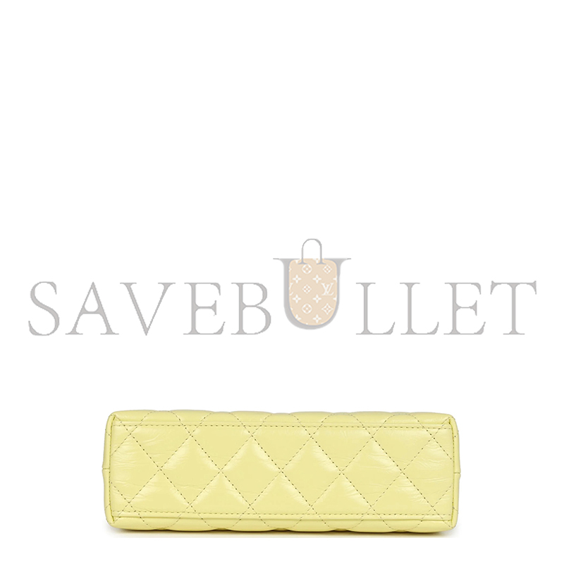 Ch*el kelly yellow shiny calfskin brushed gold hardware as4416 (19*13*7cm)